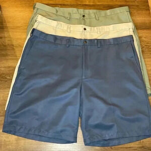 Haggar Men’s 44 Set of 3 flat Front Blue Green Tan Shorts